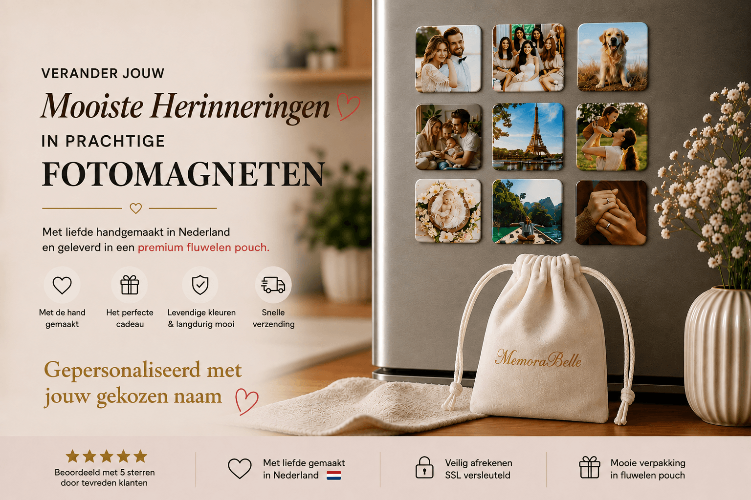 Gepersonaliseerde fotomagneten met eigen foto's